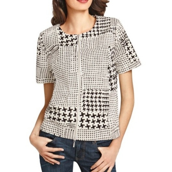 Cabi 931 Coupe Bomber jacket houndstooth cream EUC - Picture 1 of 7